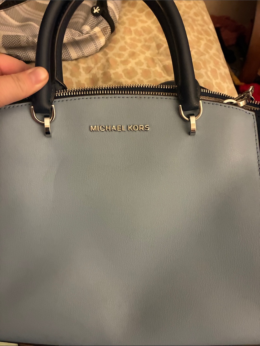 Michael Kors Sky Blue and Black Dome Satchel